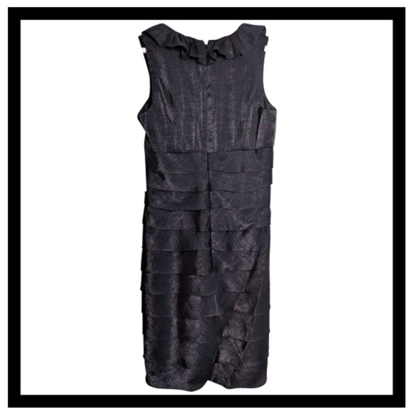 London Times Black V Neck Ruffle Tier Dress - Picture 2 of 4